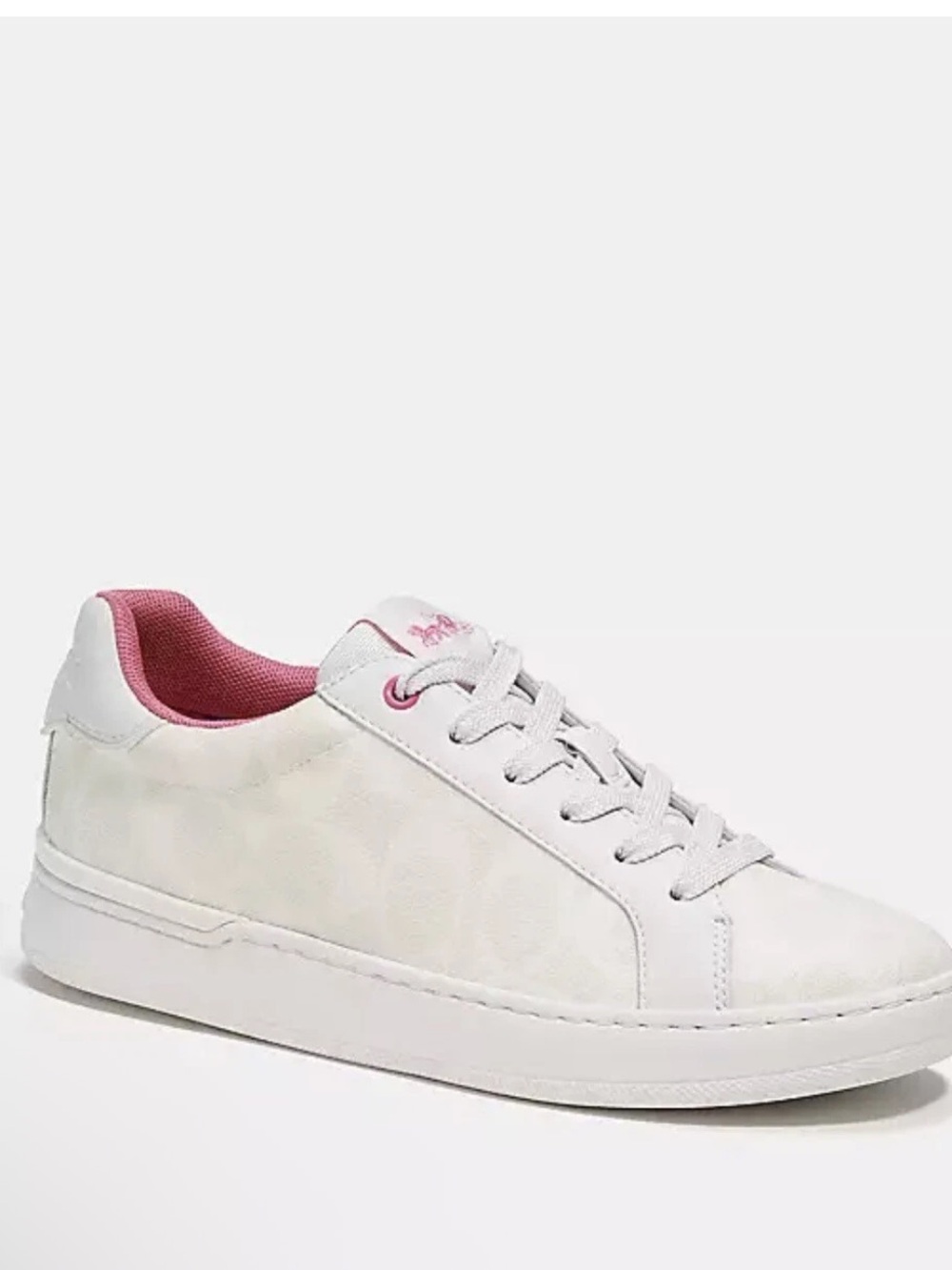 COACH Women’s signature clip PVC low top sneakers. optic white/petunia. NIB 10B